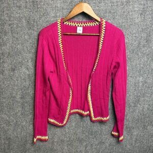 Itsu Pink Silk Blend Open Front Cardigan Crochet Trim Designer Sample Womens